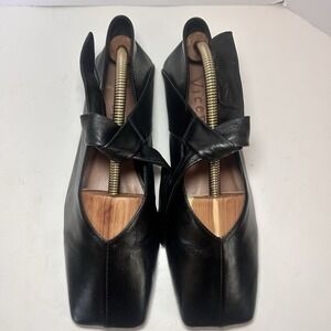 Vicenza Square Toe Black Leather Ballet Flats Women's 7 EU38 Top Tie